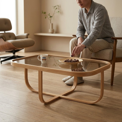 Mesa de centro de salón de estar de lujo moderno, mesa auxiliar de vidrio de muebles.