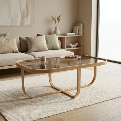 Mesa de centro de salón de estar de lujo moderno, mesa auxiliar de vidrio de muebles.