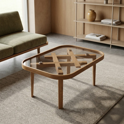 Muebles de lujo Mesa de centro Moderna Decoración Mesa de vidrio Beige Sala de estar