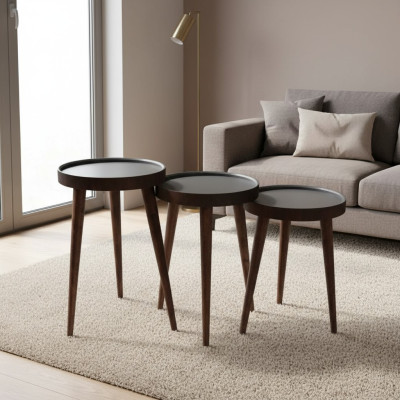 Marrón Madera 3x Mesas de Centro Sala de Estar Conjunto Mesa Auxiliar de Lujo