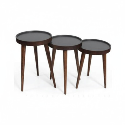 Marrón Madera 3x Mesas de Centro Sala de Estar Conjunto Mesa Auxiliar de Lujo
