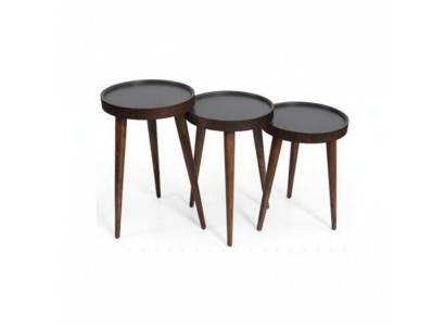 Marrón Madera 3x Mesas de Centro Sala de Estar Conjunto Mesa Auxiliar de Lujo