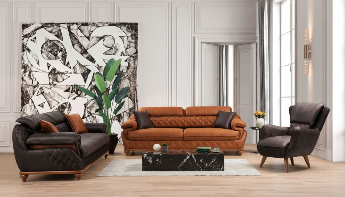 Sala de estar completo de 3 piezas moderno 2x sofá de tres plazas sillón de lujo nuevo.