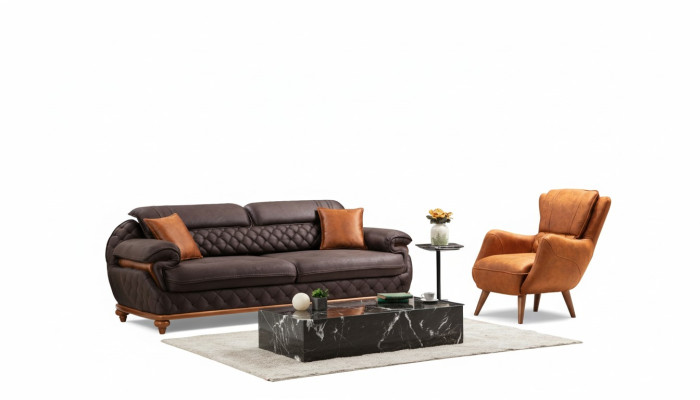 Conjunto de sala de estar moderno completo: sillón, sofá, sofá, asiento acolchado, tres plazas.