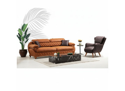 Conjunto completo de sala de estar moderna: sofá de tres plazas, sofá, sillón, muebles de lujo.