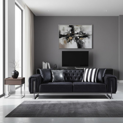 Sofá de tres plazas diseño Chesterfield de lujo para salón.