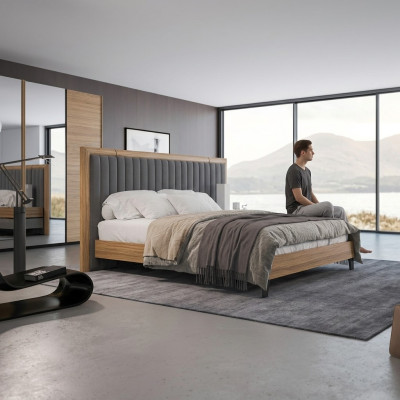 Juego de dormitorio 3 piezas, cama doble moderna, 2 mesitas de noche, diseño de madera completo