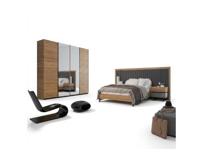 Juego de dormitorio 3 piezas, cama doble moderna, 2 mesitas de noche, diseño de madera completo