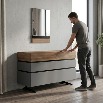 Muebles modernos para dormitorio, cómoda de lujo con espejo diseño.