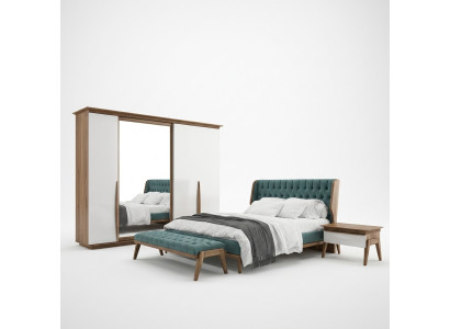 Dormitorio completo Cama 2x Mesitas de noche Moderno Armario Banco Nuevo