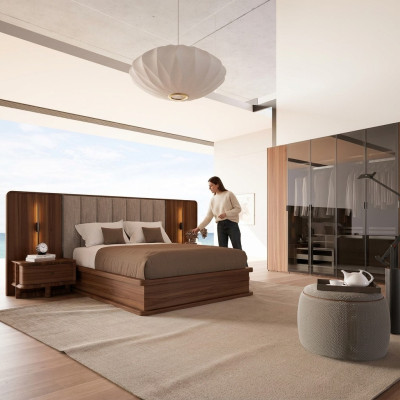 Juego de dormitorio de lujo completo con cama doble y 2 mesitas de noche, moderno y nuevo.