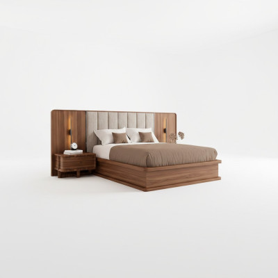 Juego de dormitorio de lujo completo con cama doble y 2 mesitas de noche, moderno y nuevo.