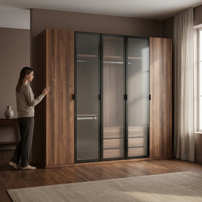 Mueble de dormitorio moderno de diseño marrón de madera.