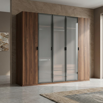 Mueble de dormitorio moderno de diseño marrón de madera.