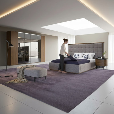 Dormitorio de lujo Set 4 piezas Cama 2 mesitas de noche Banco de diseño Muebles modernos