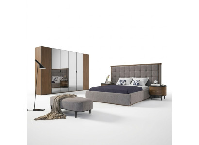 Dormitorio de lujo Set 4 piezas Cama 2 mesitas de noche Banco de diseño Muebles modernos