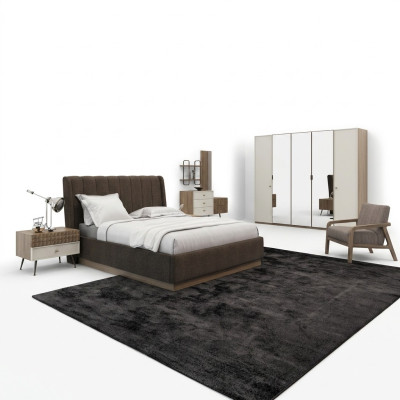 Dormitorio de lujo cama doble 2 mesitas de noche Madera Completo 6 piezas Moderno.