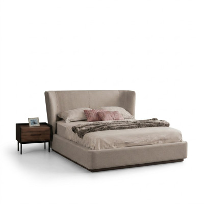 Moderno juego de dormitorio de cama doble beige con 2 mesitas de noche, mobiliario de lujo nuevo.