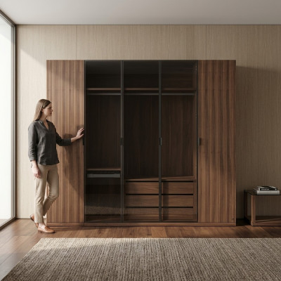 Dormitorio Moderno Armario de madera Diseño Armario Puertas de cristal