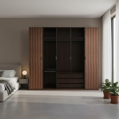 Dormitorio Moderno Armario de madera Diseño Armario Puertas de cristal
