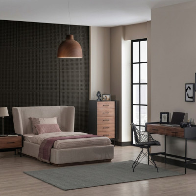 Diseño completo de 4 piezas para dormitorio, cama, mesita de noche, cómoda moderna, nueva.