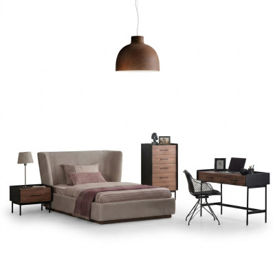 Diseño completo de 4 piezas para dormitorio, cama, mesita de noche, cómoda moderna, nueva.