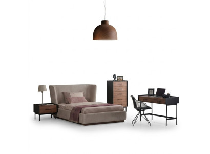 Diseño completo de 4 piezas para dormitorio, cama, mesita de noche, cómoda moderna, nueva.
