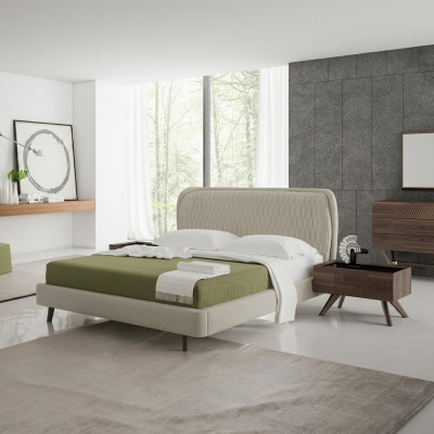 Conjunto de dormitorio de lujo de 5 piezas con cama doble, 2 mesitas de noche y cómoda de lujo con espejo.