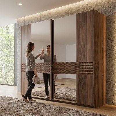 Armario de madera de lujo con diseño moderno para el dormitorio con puertas de cristal.