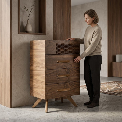 Diseño moderno de cómoda de dormitorio en estilo de lujo, armario de madera nuevo mueble.