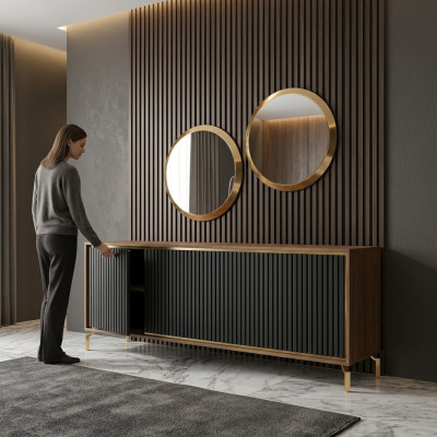 Comedor moderno Conjunto de comedor Aparador con 2 espejos Muebles de lujo de madera