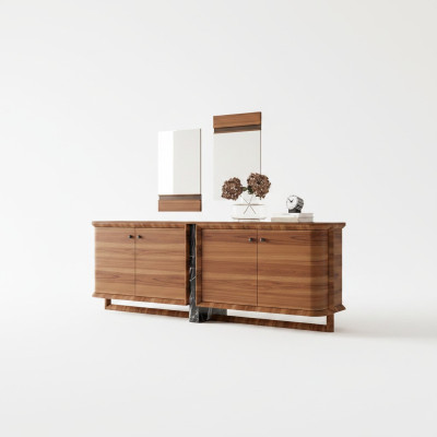Mueble de comedor de lujo completo con 2 espejos, diseño de armario de madera.