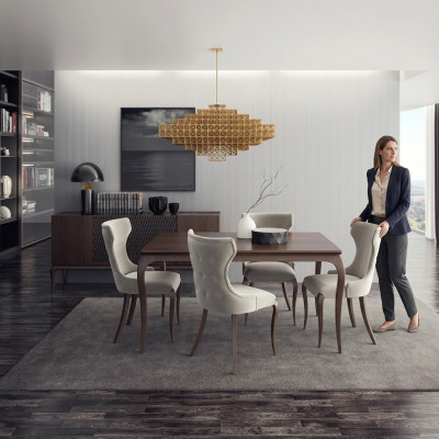 Set de comedor de lujo de 6 piezas. Nuevo. Mesa de comedor, 4 sillas, mobiliario, aparador.