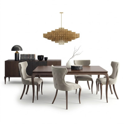 Set de comedor de lujo de 6 piezas. Nuevo. Mesa de comedor, 4 sillas, mobiliario, aparador.