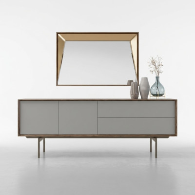 Comedor completo con aparador y espejo, diseño de armario de madera.