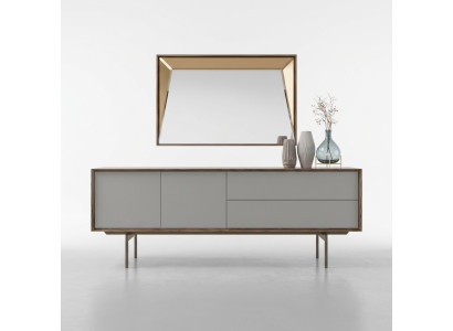 Comedor completo con aparador y espejo, diseño de armario de madera.