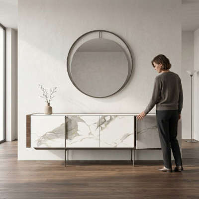 Comedor de lujo, moderno aparador con espejo diseño mobiliario nuevo.