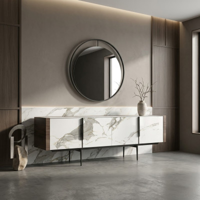 Comedor de lujo, moderno aparador con espejo diseño mobiliario nuevo.