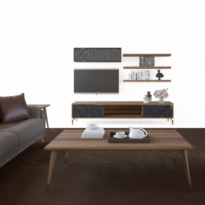 Conjunto completo de muebles de madera modernos para sala de estar, armario de pared, 5 piezas, 3 estantes de pared nuevos.