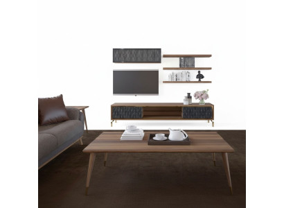 Conjunto completo de muebles de madera modernos para sala de estar, armario de pared, 5 piezas, 3 estantes de pared nuevos.