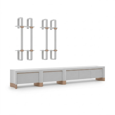 Mueble de sala de estar de madera diseño de soporte para TV 2 estantes de pared mobiliario moderno
