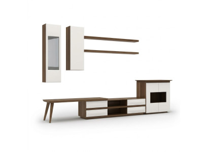 Conjunto de sala completo de 7 piezas: soporte de TV + mesa de centro, muebles de madera, vitrina moderna.