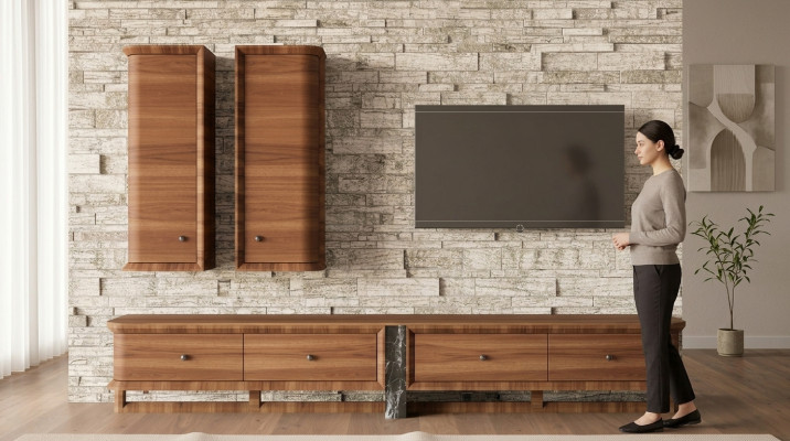 Completamente mueble de pared sala de estar Soporte para TV 2x armario de pared muebles de madera
