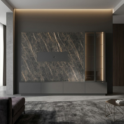Mueble de salón de lujo de diseñador de 6 piezas en madera gris moderno.