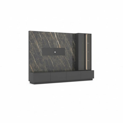 Mueble de salón de lujo de diseñador de 6 piezas en madera gris moderno.