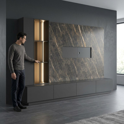 Muebles de salón de diseño moderno de diseño de pared, muebles de madera de lujo.