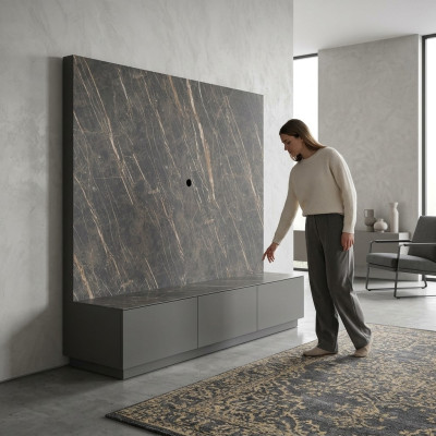 Mueble de salón de lujo en gris moderno de madera, muebles de diseño para la sala de estar.