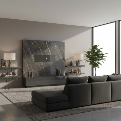 Mueble de salón de lujo en gris moderno de madera, muebles de diseño para la sala de estar.