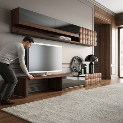 Muebles de salón completos, mueble para TV, armario de pared, diseñador 2 estantes de pared.