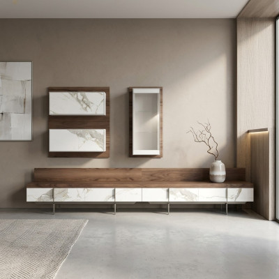 Mueble de salón de lujo moderno 2x soporte de TV Armario de pared completo Vitrina colgante Nuevo